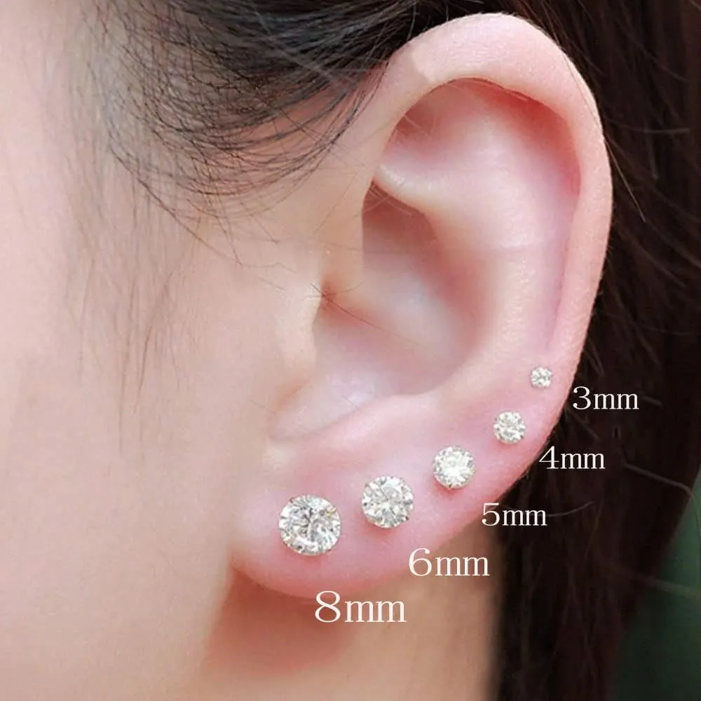 10 Pairs Surgical Steel Stud Earrings Set, Silver and 14K Gold Plated Hypoallergenic Earrings Studs Set for Women, Stainless Steel Cubic Zirconia Waterproof Non Tarnish