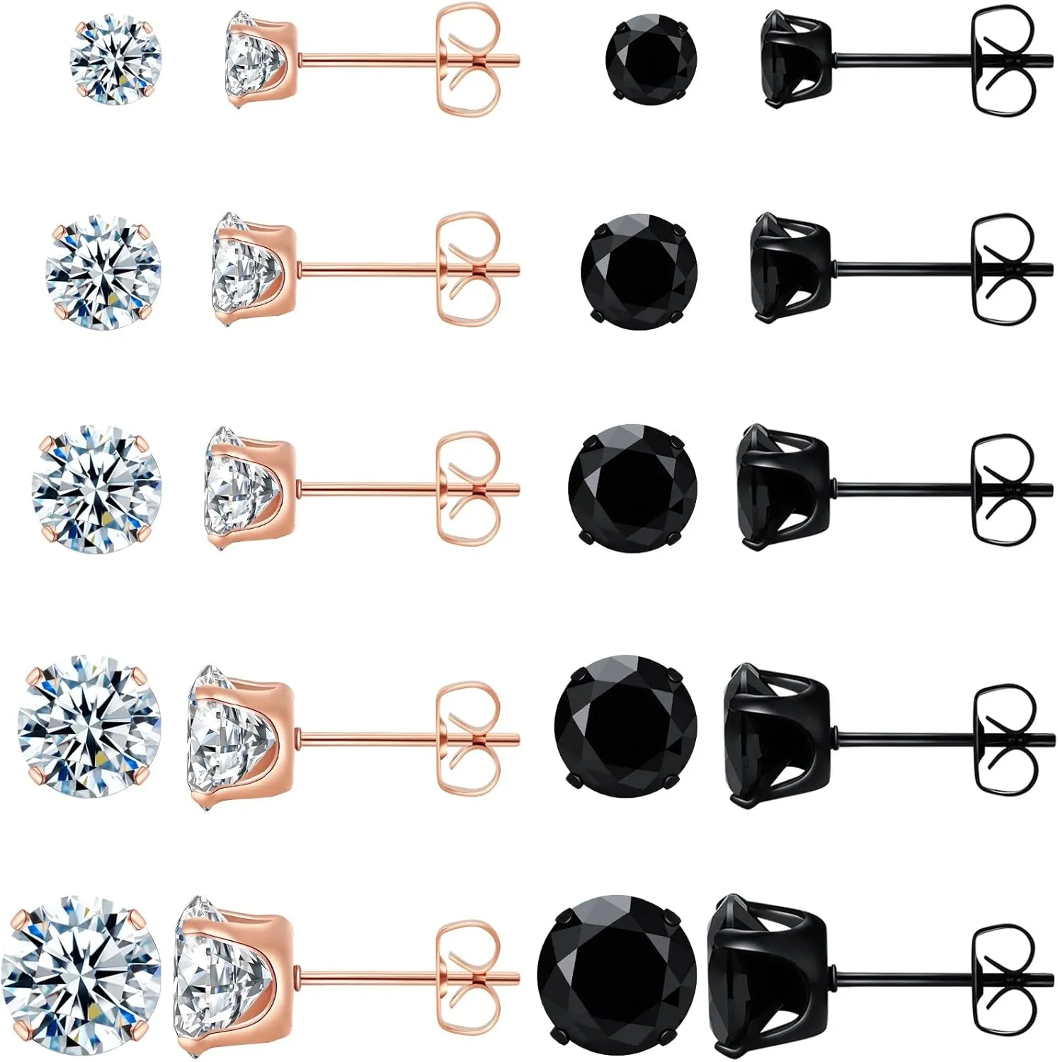 10 Pairs Surgical Steel Stud Earrings Set, Silver and 14K Gold Plated Hypoallergenic Earrings Studs Set for Women, Stainless Steel Cubic Zirconia Waterproof Non Tarnish