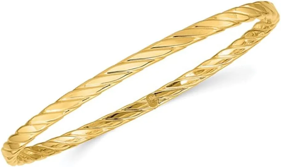 10K Yellow Gold Textured Twist Slip-on Bangle Bracelet