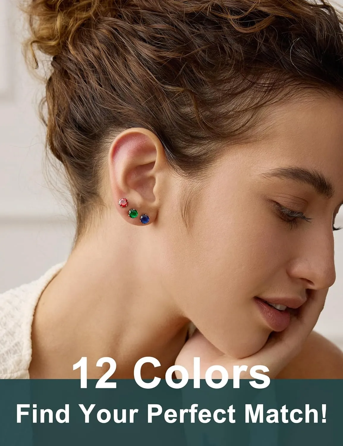12 Pairs Silver Earrings Surgical Steel Earrings Women's Earrings Hypoallergenic Earrings Set Men's Earrings 12 Colors CubicZirconia Studs Earrings