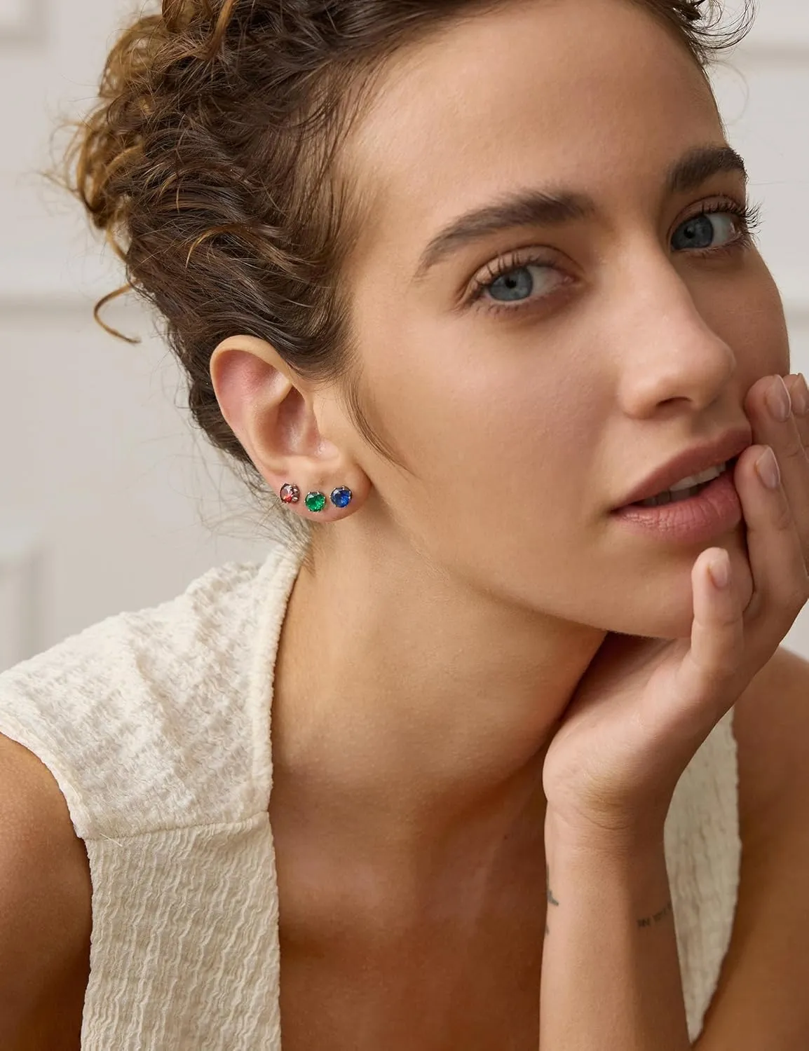 12 Pairs Silver Earrings Surgical Steel Earrings Women's Earrings Hypoallergenic Earrings Set Men's Earrings 12 Colors CubicZirconia Studs Earrings
