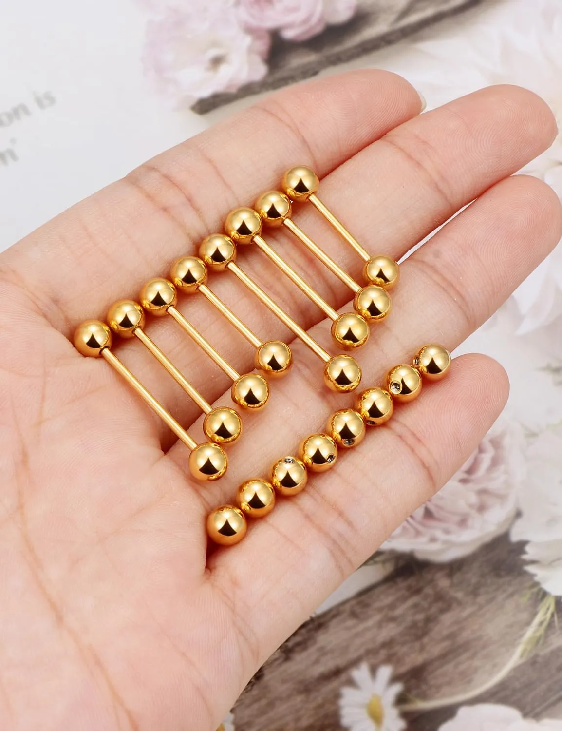 14G 16G Nipple Tongue Rings Stainless Steel Straight Barbells Piercing Jewelry Short Long Bar Silver Black Gold Bridge Piercings For Women Men 12Mm 14Mm 16Mm 18Mm Length Ball Size 5MM 6MM
