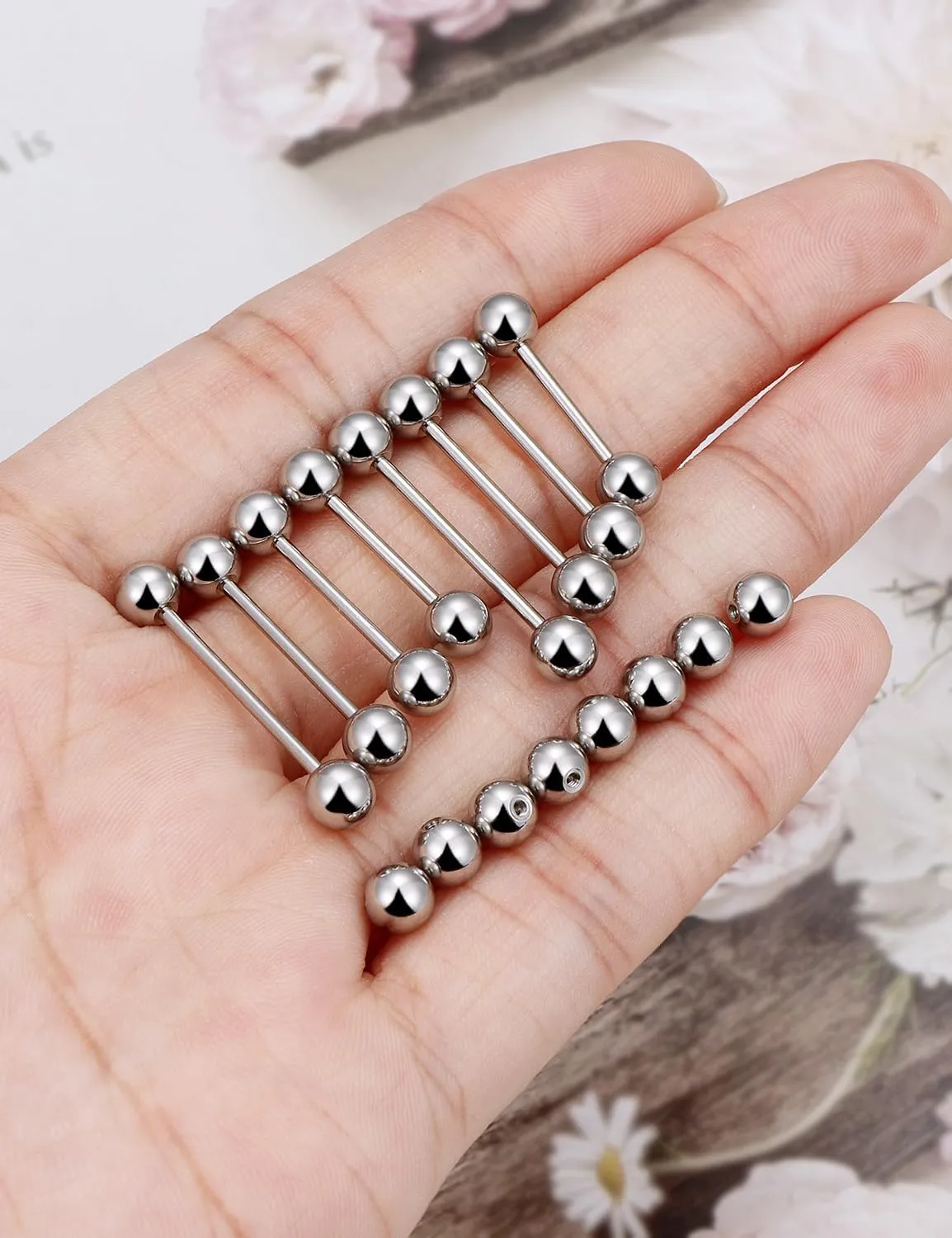 14G 16G Nipple Tongue Rings Stainless Steel Straight Barbells Piercing Jewelry Short Long Bar Silver Black Gold Bridge Piercings For Women Men 12Mm 14Mm 16Mm 18Mm Length Ball Size 5MM 6MM