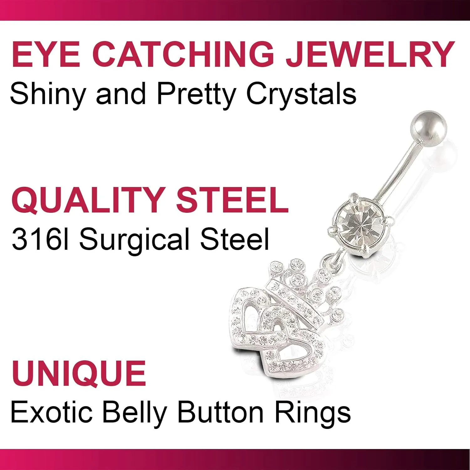 14Gauge 3/8 Crown Heart dangle belly dangling navel button ring dangly bar piercing Piercing Jewelry