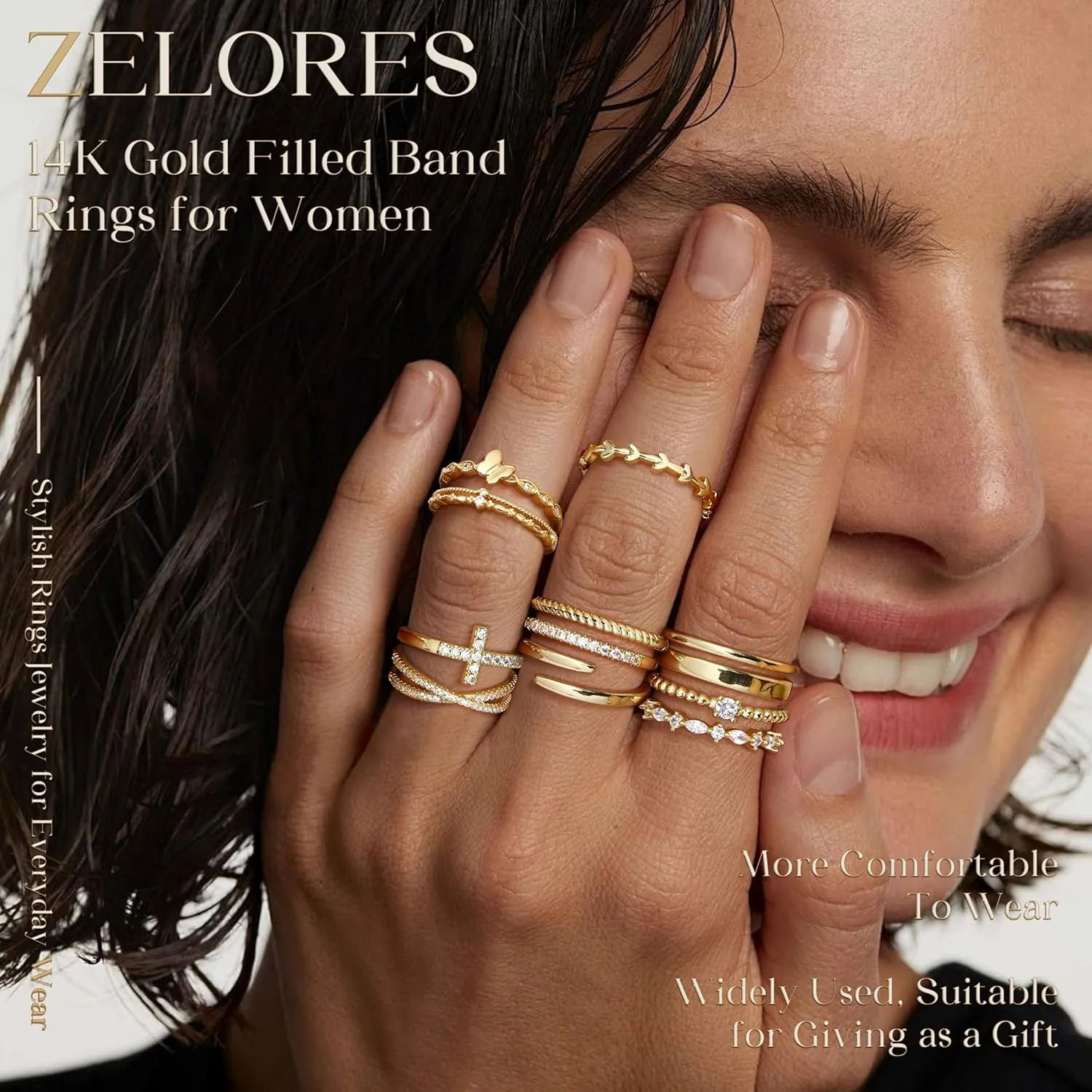 14K Gold Filled Stackable Rings for Women Opal Cross CZ Wedding Bands Rings Dainty Plain Gold Knuckle Rings Set Comfort Fit Size 6-10