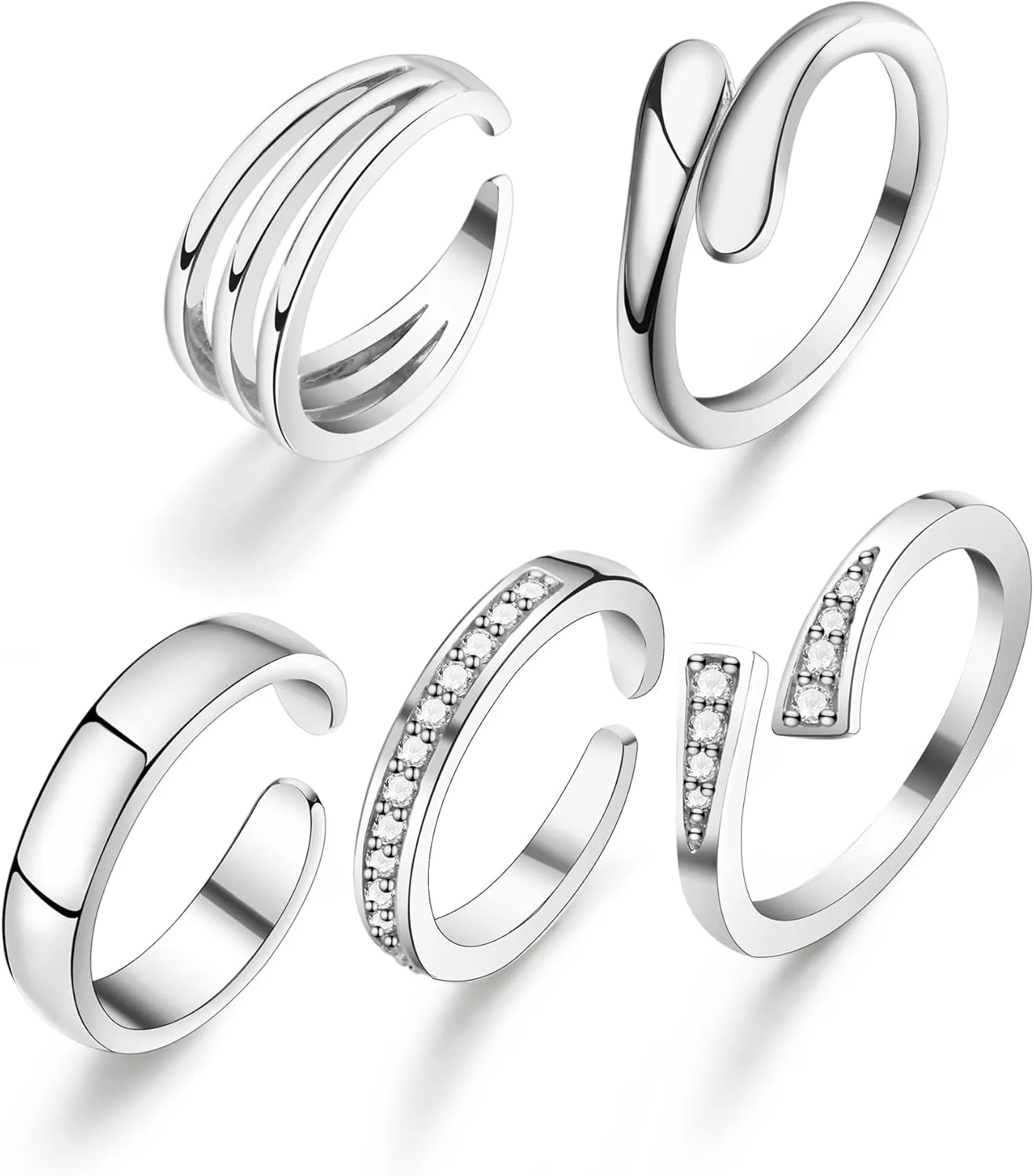 14k Gold Filled Toe Rings for Women Non Tarnish Adjustable Silver Toe Ring Simple Hug CZ Triple Open Band Ring Summer Beach Toe Jewelry for Women Sexy