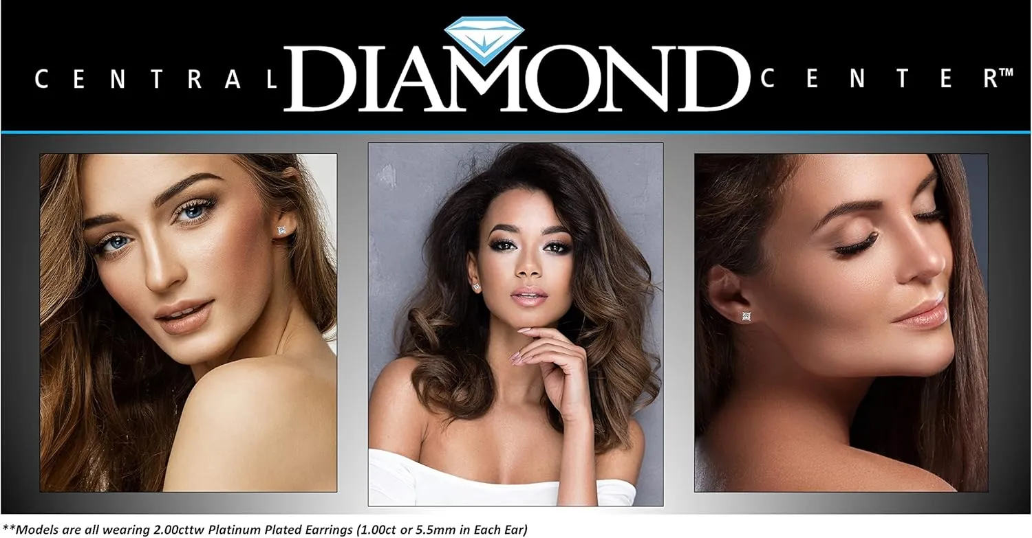 14K Gold Posts & Sterling Silver Princess Cut CZ Stud Earrings w/Pure Brilliance Zirconia, 1.50-4.00ctw