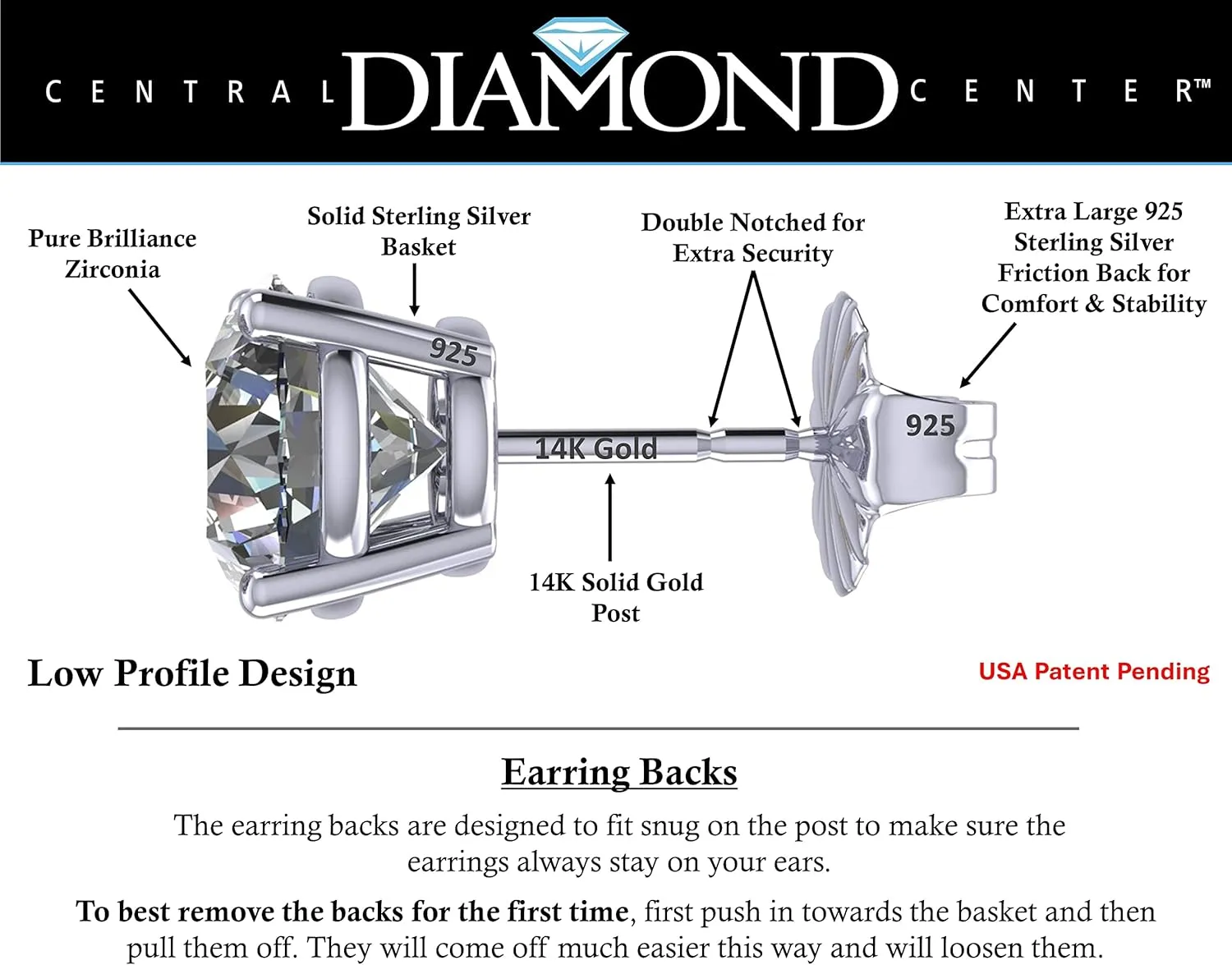 14K Solid Gold Post & Silver Simulated Diamond Stud Earrings-cubic zirconia earrings studs .30ct to 8.00ct