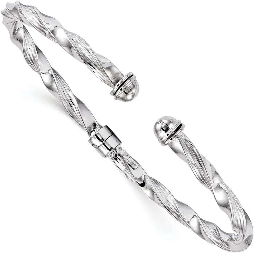 14K White Gold Polished Textured Hinge Cuff Bangle Bracelet