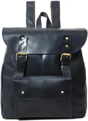 16 Inch Small Leather Backpack for Men | Full Grain Buffalo Leather Backpack Purse for Women Men | Vintage Travel Rucksack Casual Daypack | Blue Leather Backpack for Women