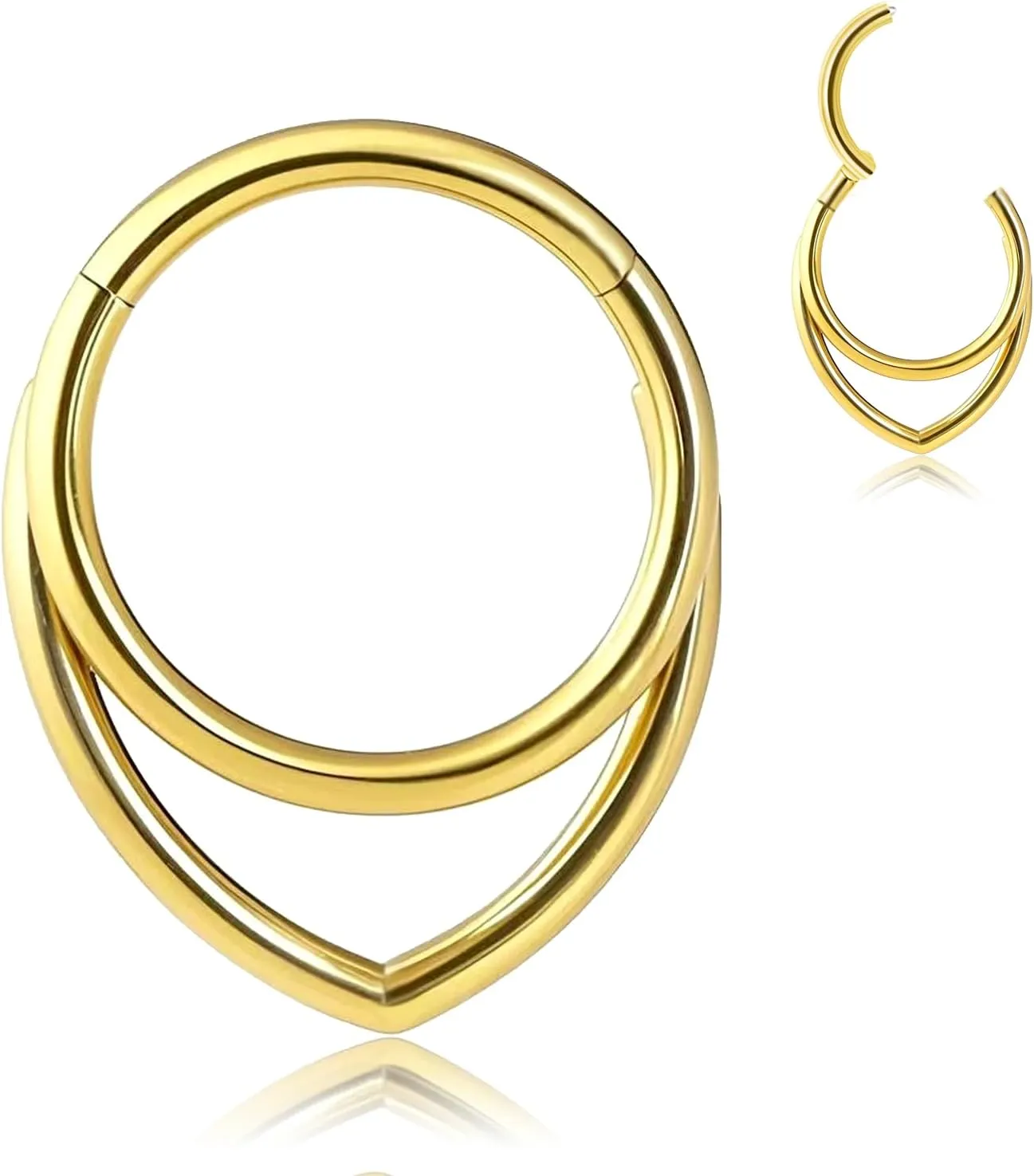 16g Septum Ring Hoops: Surgical Steel Double Ring Nose Rings, Hinged Segment Nose Lips Helix Cartilage Clicker Hoop Earrings Daith Piercing Rings for Women Men 8mm 10mm