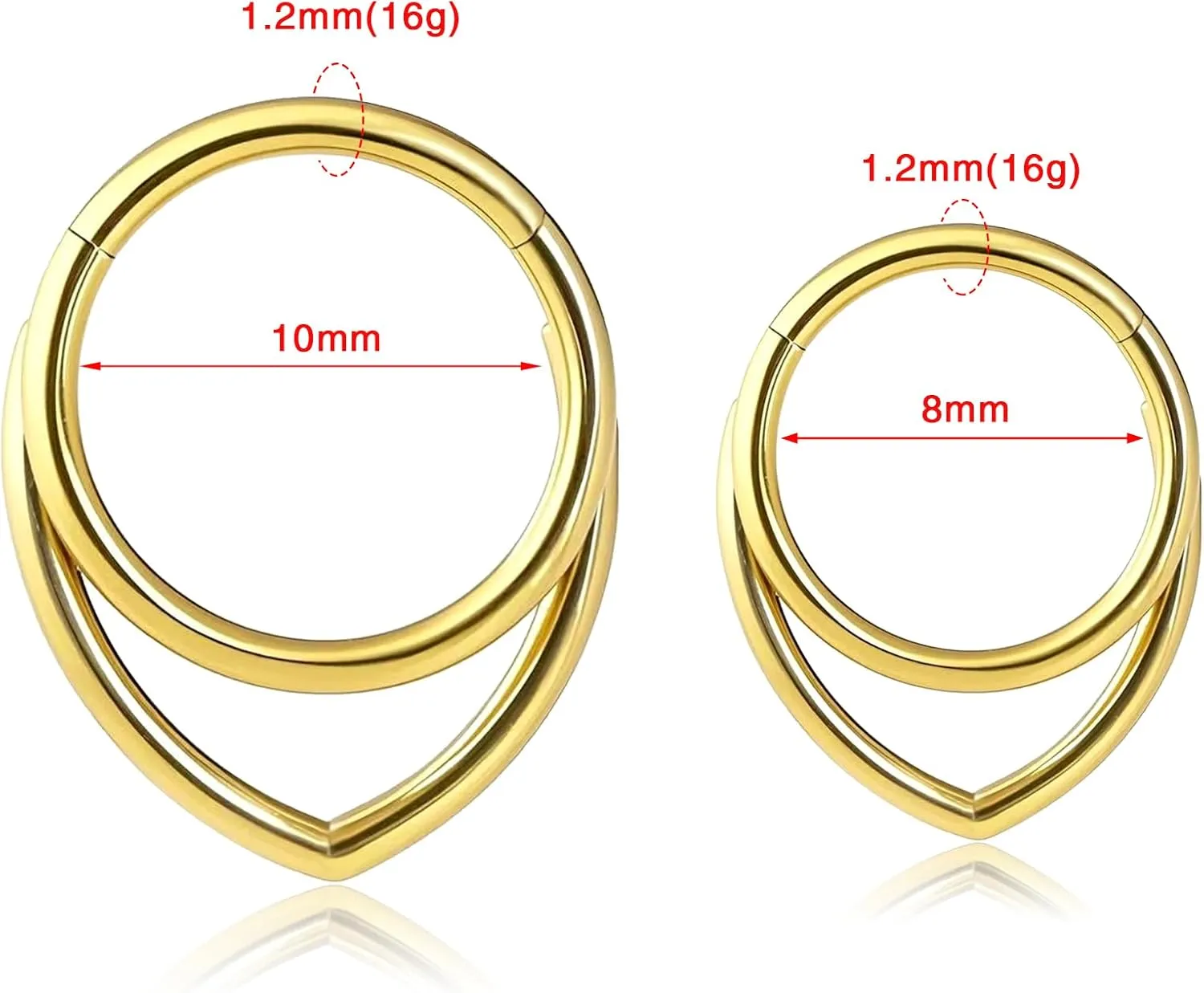 16g Septum Ring Hoops: Surgical Steel Double Ring Nose Rings, Hinged Segment Nose Lips Helix Cartilage Clicker Hoop Earrings Daith Piercing Rings for Women Men 8mm 10mm