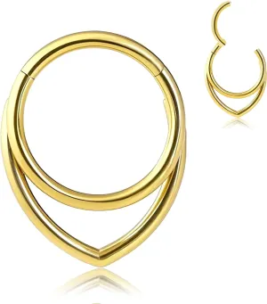 16g Septum Ring Hoops: Surgical Steel Double Ring Nose Rings, Hinged Segment Nose Lips Helix Cartilage Clicker Hoop Earrings Daith Piercing Rings for Women Men 8mm 10mm