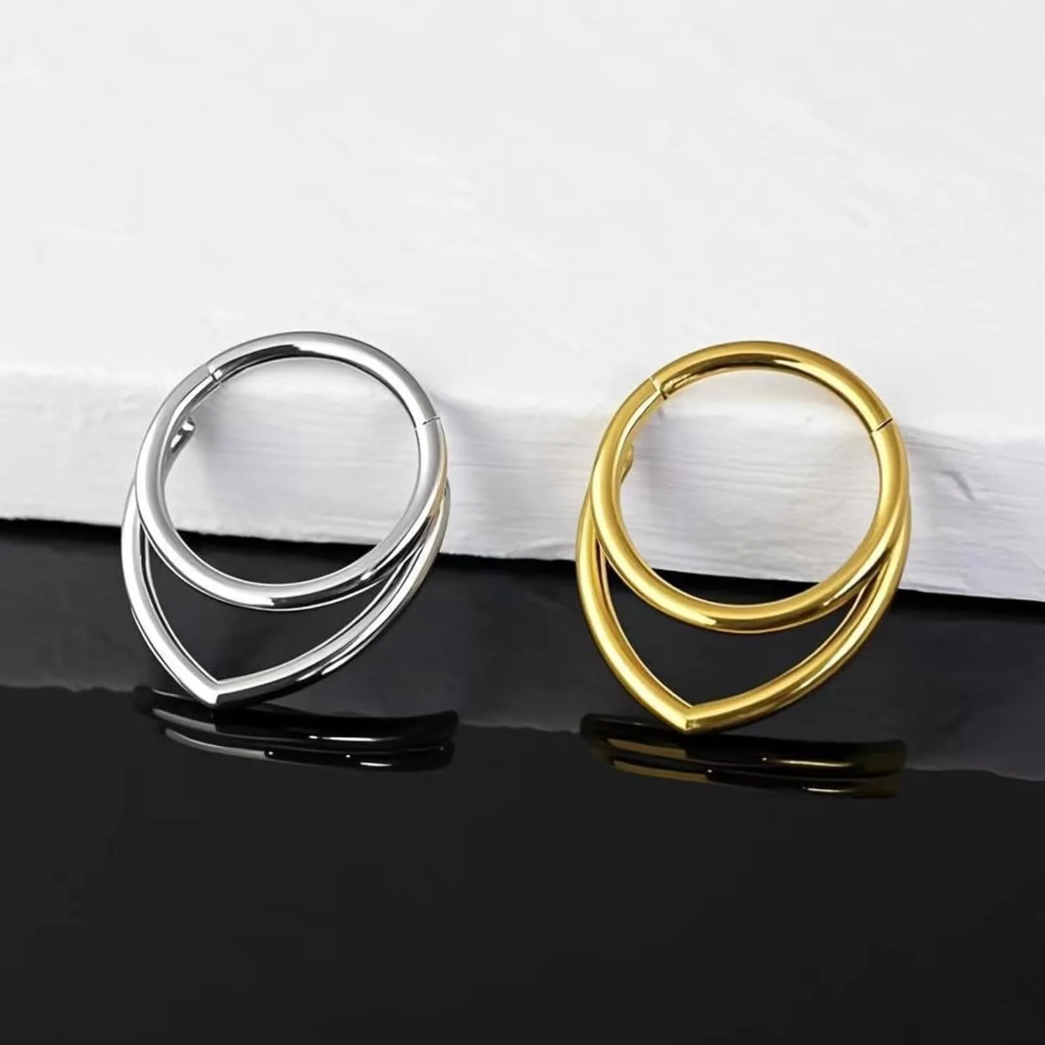 16g Septum Ring Hoops: Surgical Steel Double Ring Nose Rings, Hinged Segment Nose Lips Helix Cartilage Clicker Hoop Earrings Daith Piercing Rings for Women Men 8mm 10mm