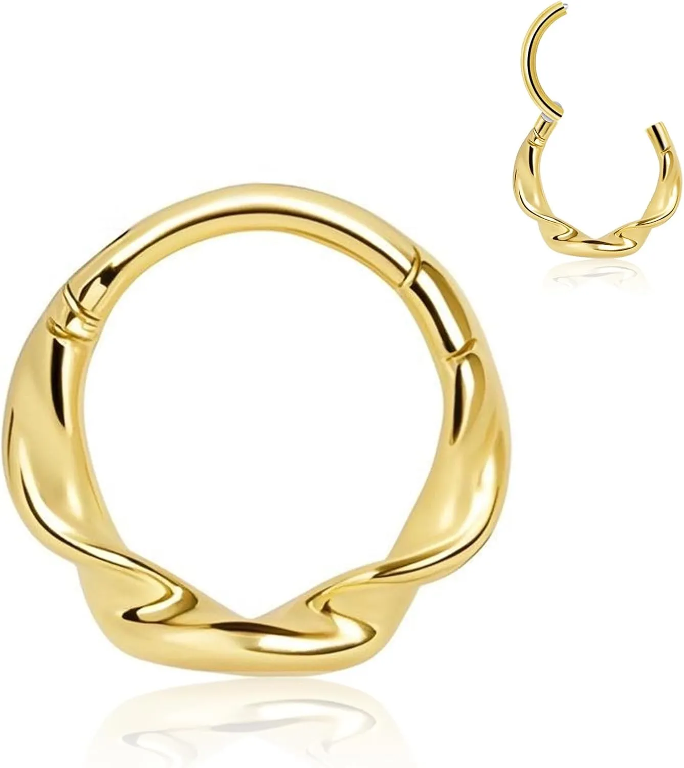 16g Twist Septum Ring Hoops: Surgical Steel Nose Rings, Hinged Segment Nose Lips Helix Cartilage Clicker Hoop Earrings Daith Piercing Rings for Women Men 8mm 10mm
