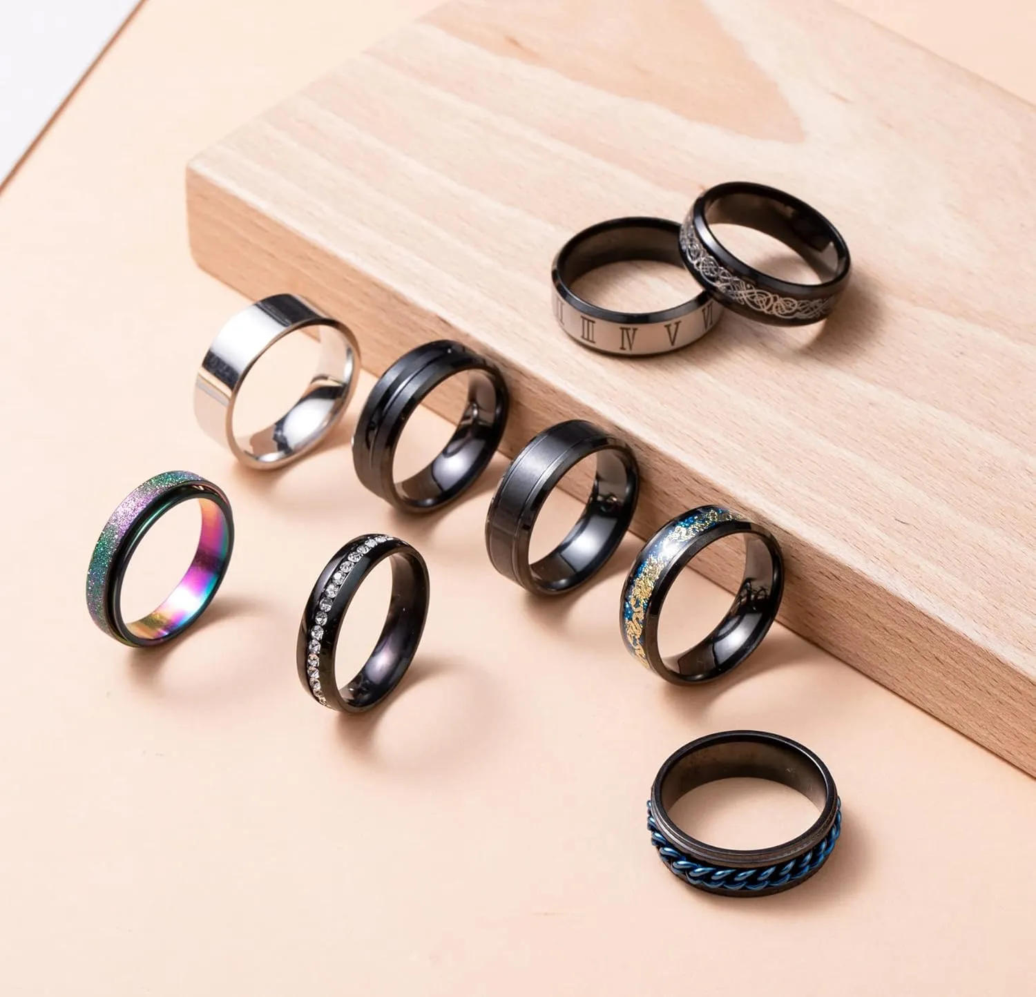 16PCS Stainless Steel Band Rings for Men Women Fidget Rings Spinner Rings for Anxiety Relief Band Rings Wedding Pormise Engagement Rings Set