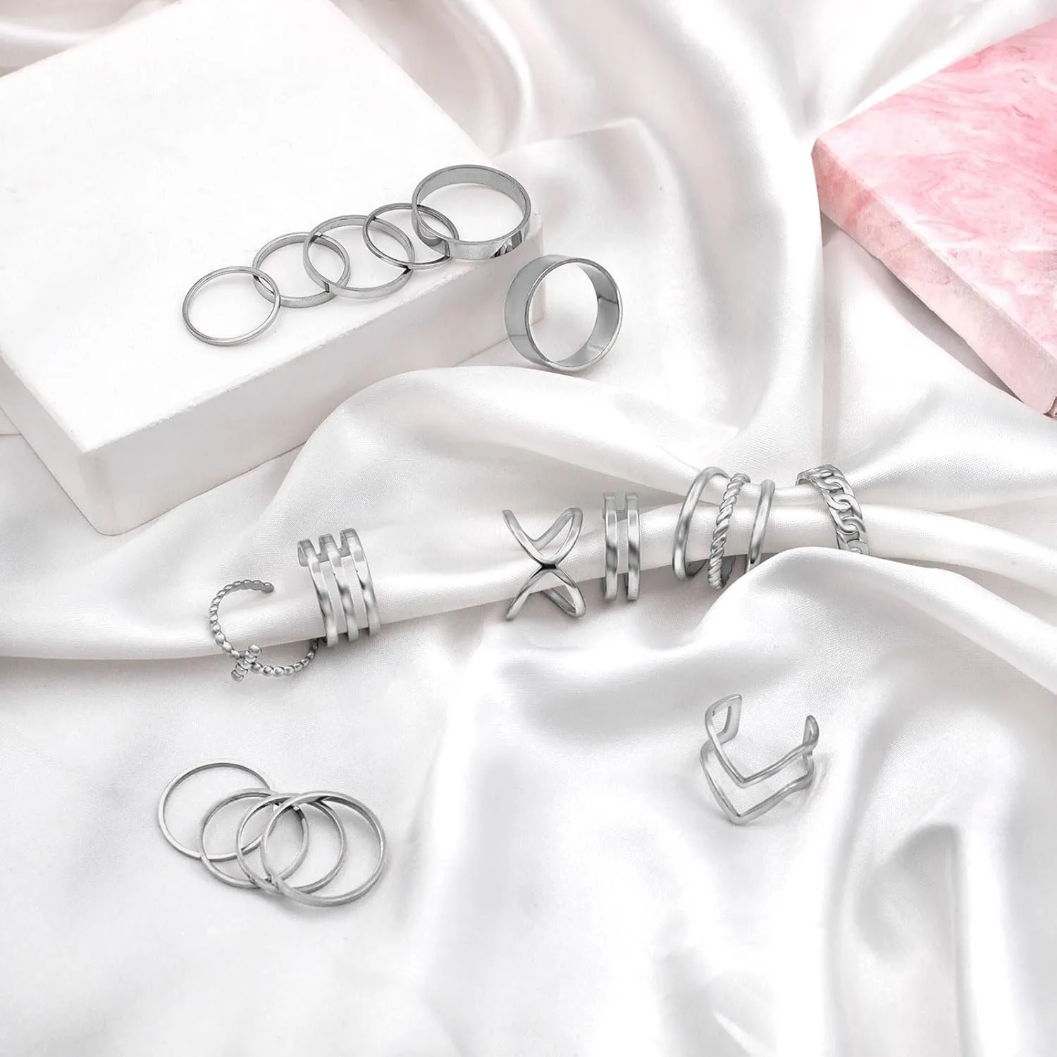 17PCS Knuckle Rings for Women Stainless Steel Rings Set Stackable Finger Rings Silver Knuckle Rings for Women Stackable Rings Sets Adjustable Knuckle Stackable Rings Midi Ring Set for Women