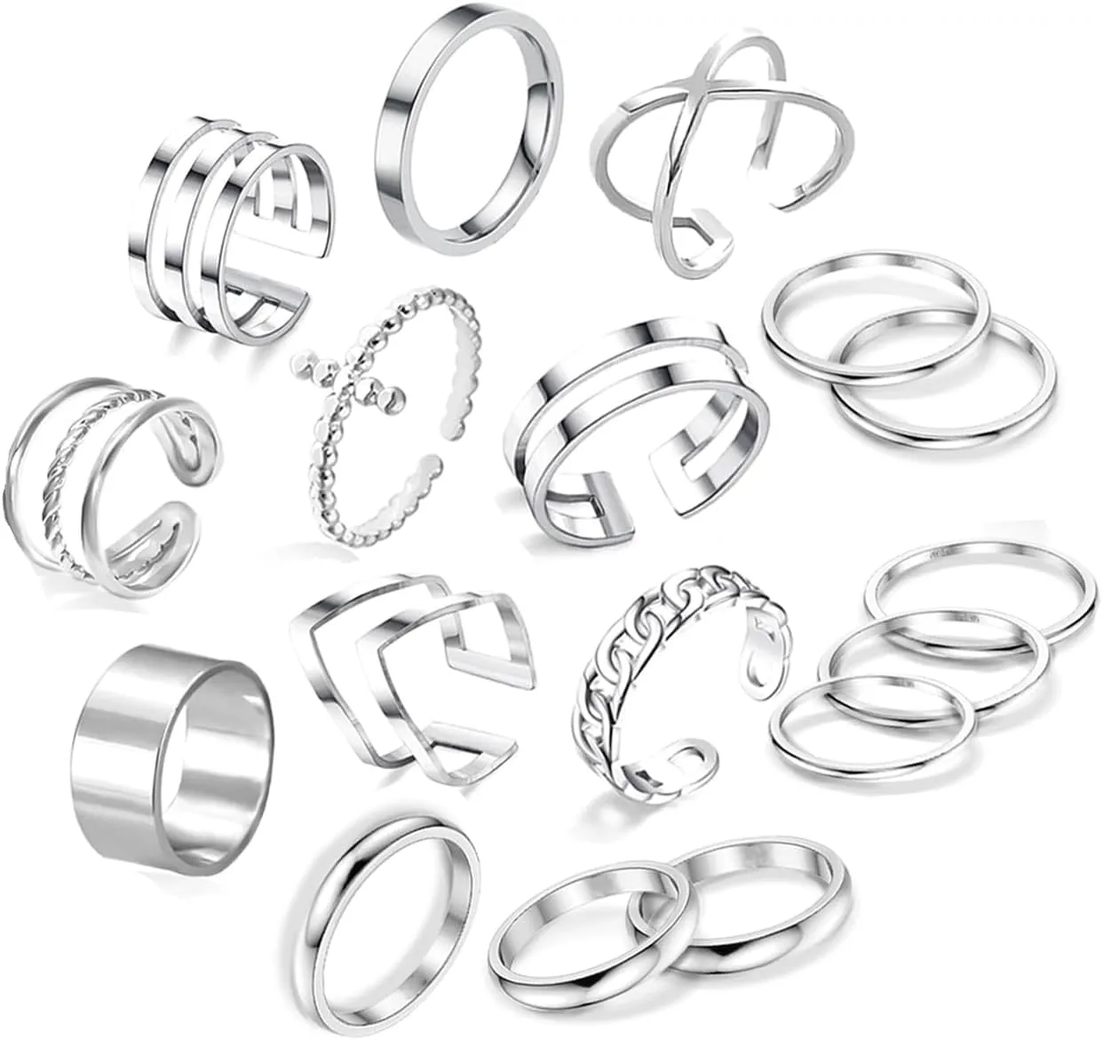 17PCS Knuckle Rings for Women Stainless Steel Rings Set Stackable Finger Rings Silver Knuckle Rings for Women Stackable Rings Sets Adjustable Knuckle Stackable Rings Midi Ring Set for Women