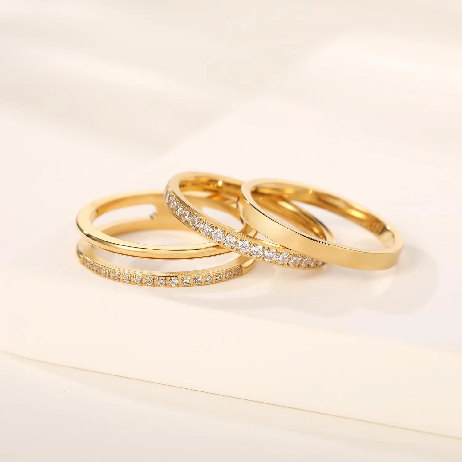 18K Gold Filled Rings for Women Dainty Cubic Zirconia Dual Stacking Stackable 3 Rings Set | Eternity Band for Women | Thin Gold wedding band Thumb Ring