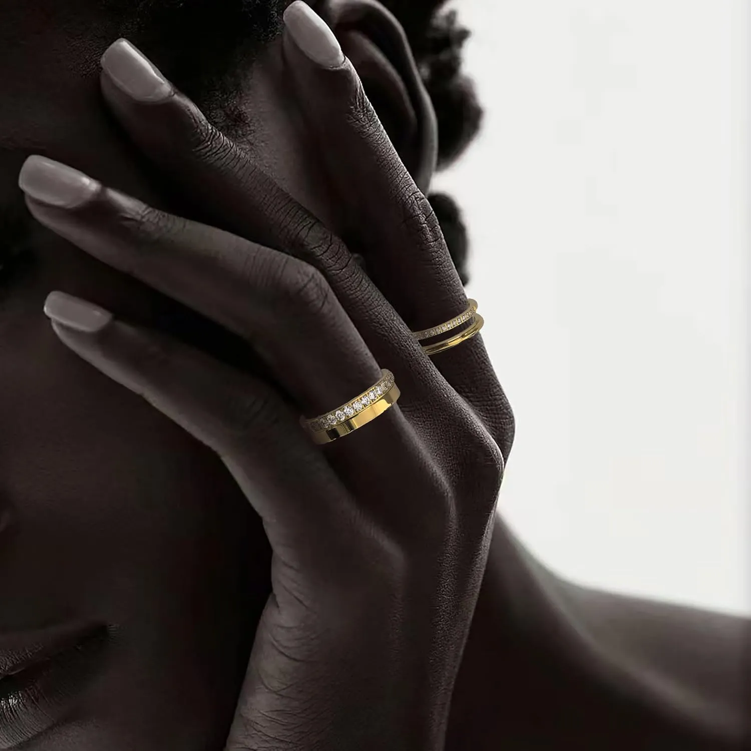 18K Gold Filled Rings for Women Dainty Cubic Zirconia Dual Stacking Stackable 3 Rings Set | Eternity Band for Women | Thin Gold wedding band Thumb Ring