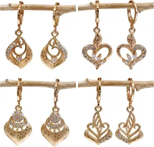 18K Gold Plated, 4 Pairs Drop Dangle Earrings Set for Women, Flower/Heart/Animal/Pearl Drop earrings, Hypoallergenic Cubic Zirconia Earrings, Lightweight, Party earrings, gold earrings, Jewelry for Gifts, Fashion