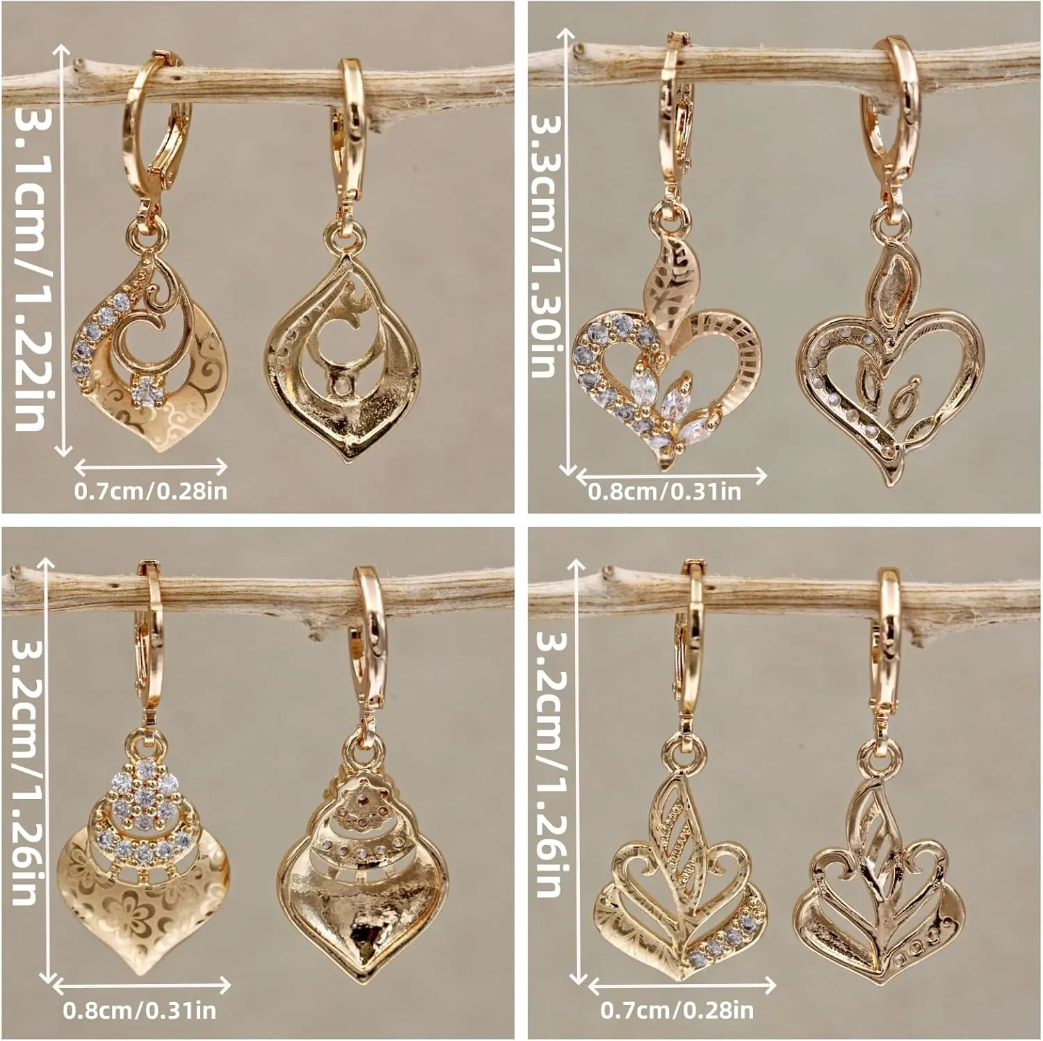 18K Gold Plated, 4 Pairs Drop Dangle Earrings Set for Women, Flower/Heart/Animal/Pearl Drop earrings, Hypoallergenic Cubic Zirconia Earrings, Lightweight, Party earrings, gold earrings, Jewelry for Gifts, Fashion