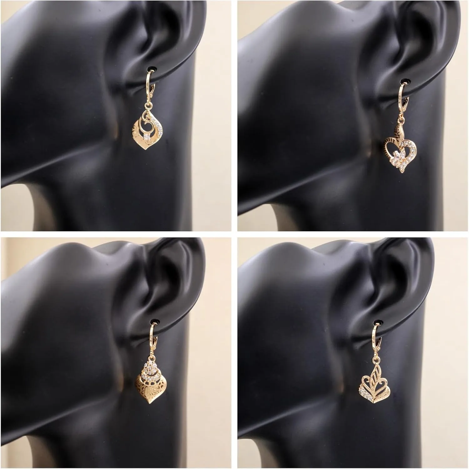 18K Gold Plated, 4 Pairs Drop Dangle Earrings Set for Women, Flower/Heart/Animal/Pearl Drop earrings, Hypoallergenic Cubic Zirconia Earrings, Lightweight, Party earrings, gold earrings, Jewelry for Gifts, Fashion