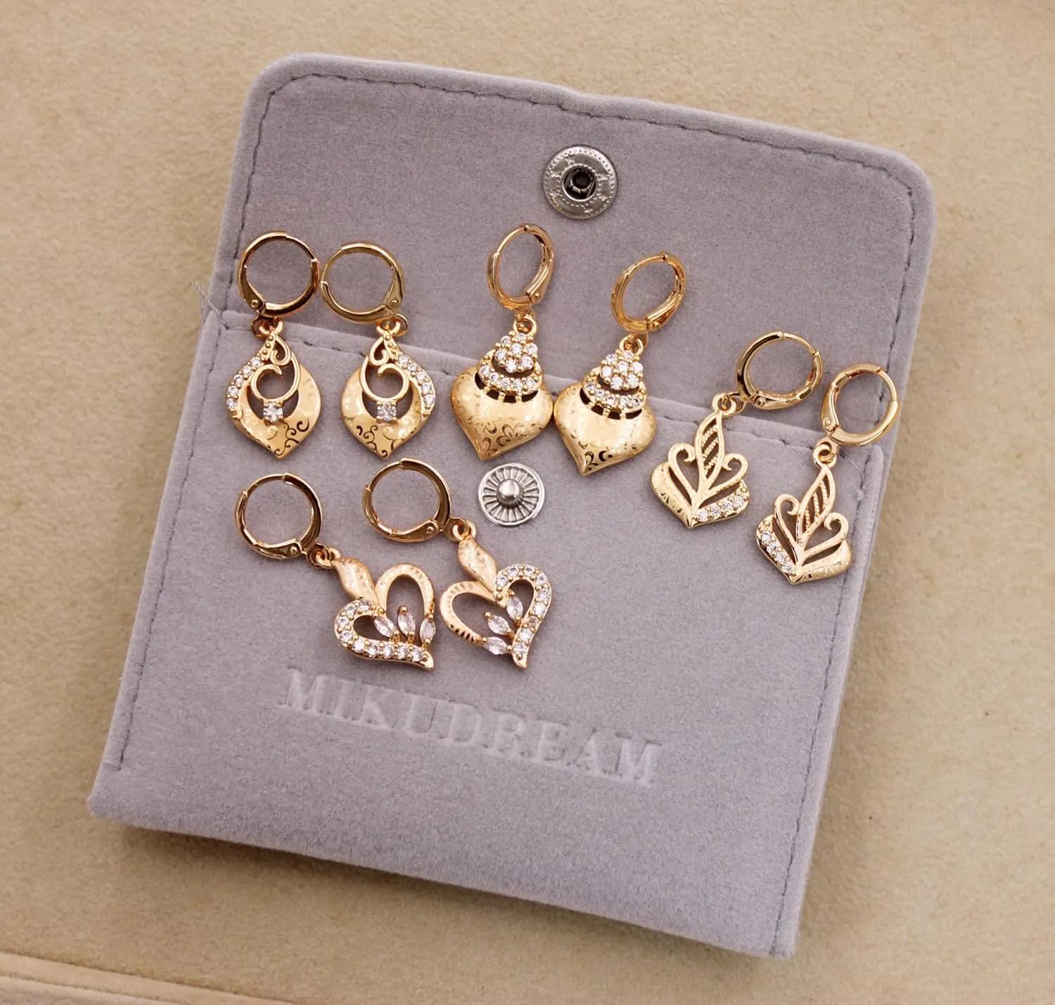 18K Gold Plated, 4 Pairs Drop Dangle Earrings Set for Women, Flower/Heart/Animal/Pearl Drop earrings, Hypoallergenic Cubic Zirconia Earrings, Lightweight, Party earrings, gold earrings, Jewelry for Gifts, Fashion