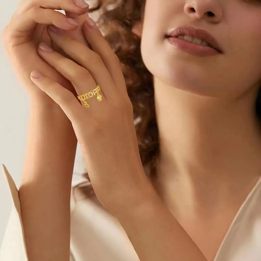 18k Gold Plated Adjustable Rings - Chunky Heart, Cross, T Bar & Butterfly Rings with Cubic Zirconia Diamonds - Size 5-8