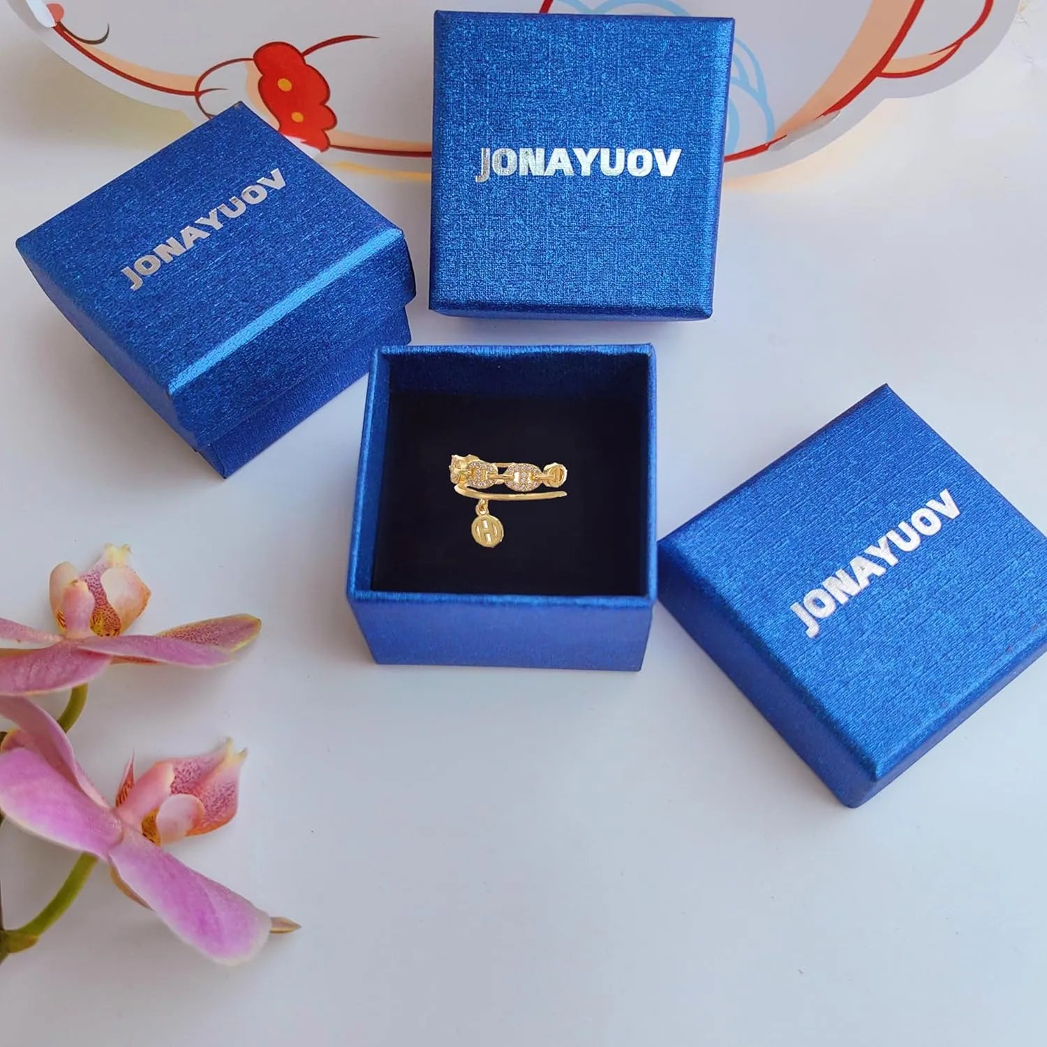 18k Gold Plated Adjustable Rings - Chunky Heart, Cross, T Bar & Butterfly Rings with Cubic Zirconia Diamonds - Size 5-8