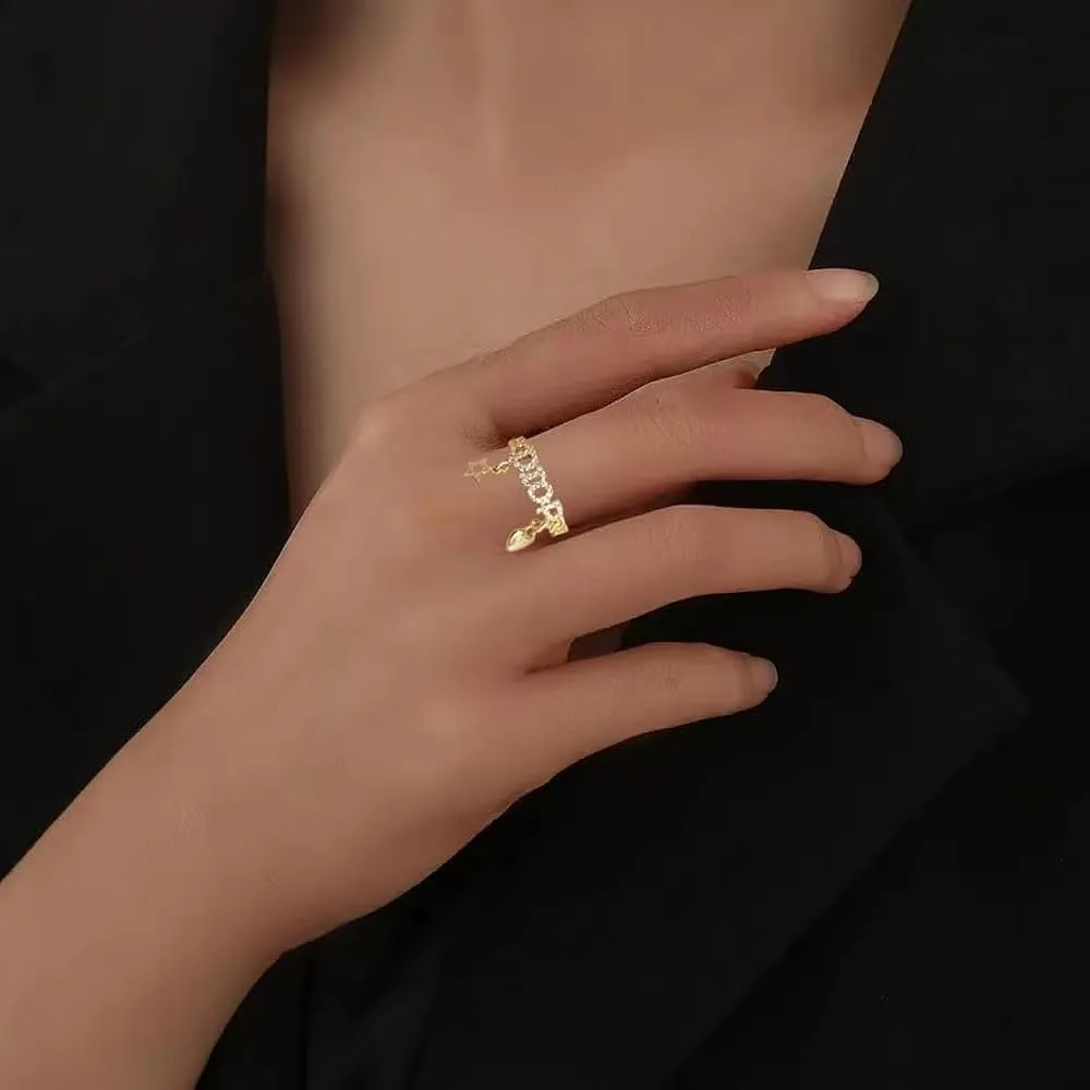 18k Gold Plated Adjustable Rings - Chunky Heart, Cross, T Bar & Butterfly Rings with Cubic Zirconia Diamonds - Size 5-8