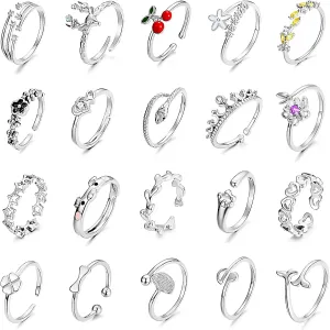 20 Pcs Adjustable Rings Set for Women - Finger Rings Pack Stackable Rings for Teens- Cute Rings for Teen Girls -in Gold and Silver Tone