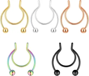 20G Fake Nose Rings Hoop Clip-on Stainless Steel Septum Jewelry Non Piercing Fake Cartilage Earring Lip Rings Faux Nose Ring Piercing Jewelry for Women Men