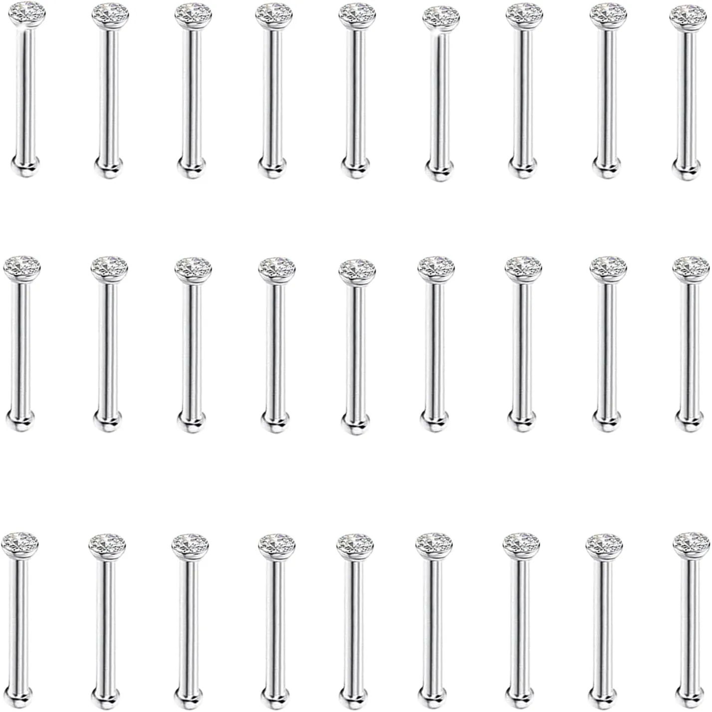 24-60pcs Nose Rings, Nose Studs, 18G-23G (1.5mm 1.8mm 2mm 2.5mm 3.0mm)