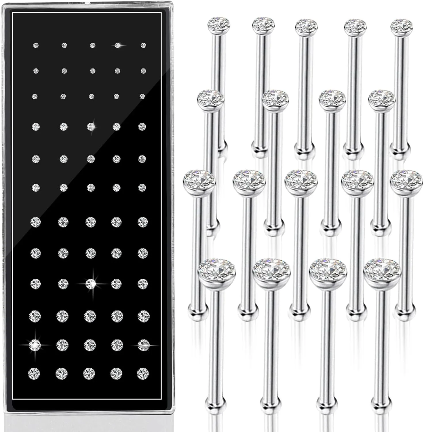 24-60pcs Nose Rings, Nose Studs, 18G-23G (1.5mm 1.8mm 2mm 2.5mm 3.0mm)