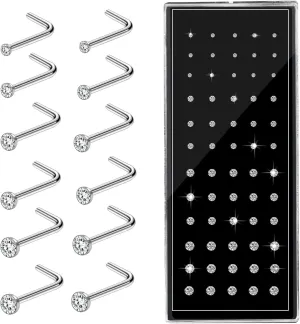 24-60pcs Nose Rings, Nose Studs, 18G-23G (1.5mm 1.8mm 2mm 2.5mm 3.0mm)
