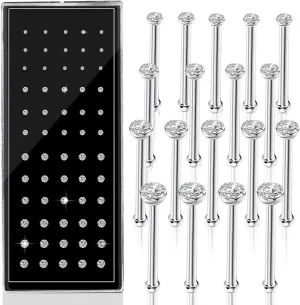 24-60pcs Nose Rings, Nose Studs, 18G-23G (1.5mm 1.8mm 2mm 2.5mm 3.0mm)