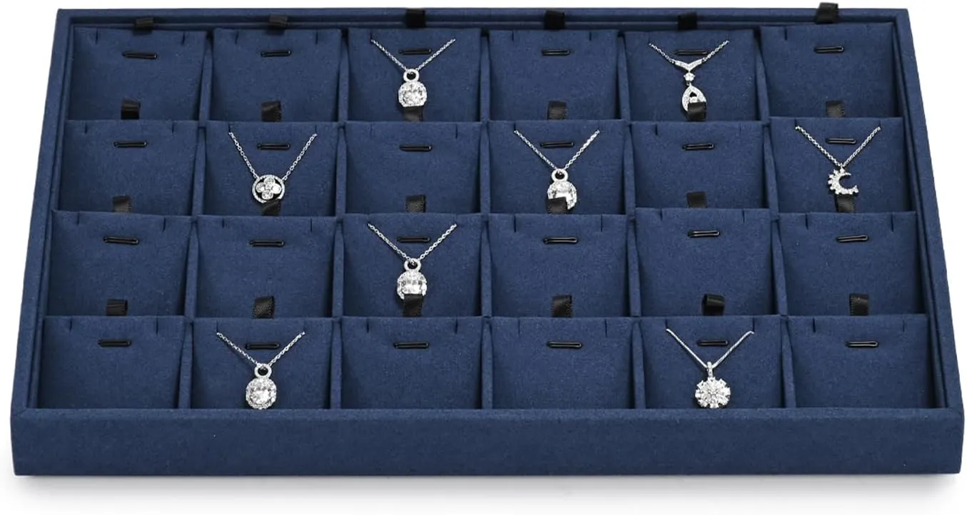 24 Grids Microfibrt Necklace Tray Jewelry Display Tray Necklace Holder Display Trays for Drawers With Removable Jewelery Cards Necklace Pendant Bracelet Storage Tray (Beige)