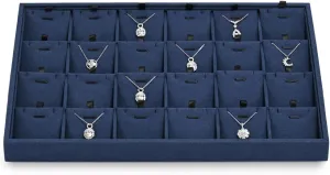 24 Grids Microfibrt Necklace Tray Jewelry Display Tray Necklace Holder Display Trays for Drawers With Removable Jewelery Cards Necklace Pendant Bracelet Storage Tray (Beige)