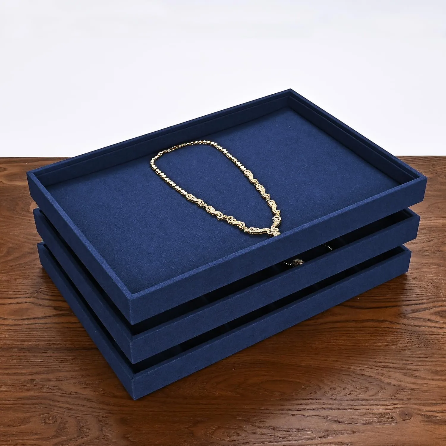 24 Grids Microfibrt Necklace Tray Jewelry Display Tray Necklace Holder Display Trays for Drawers With Removable Jewelery Cards Necklace Pendant Bracelet Storage Tray (Beige)