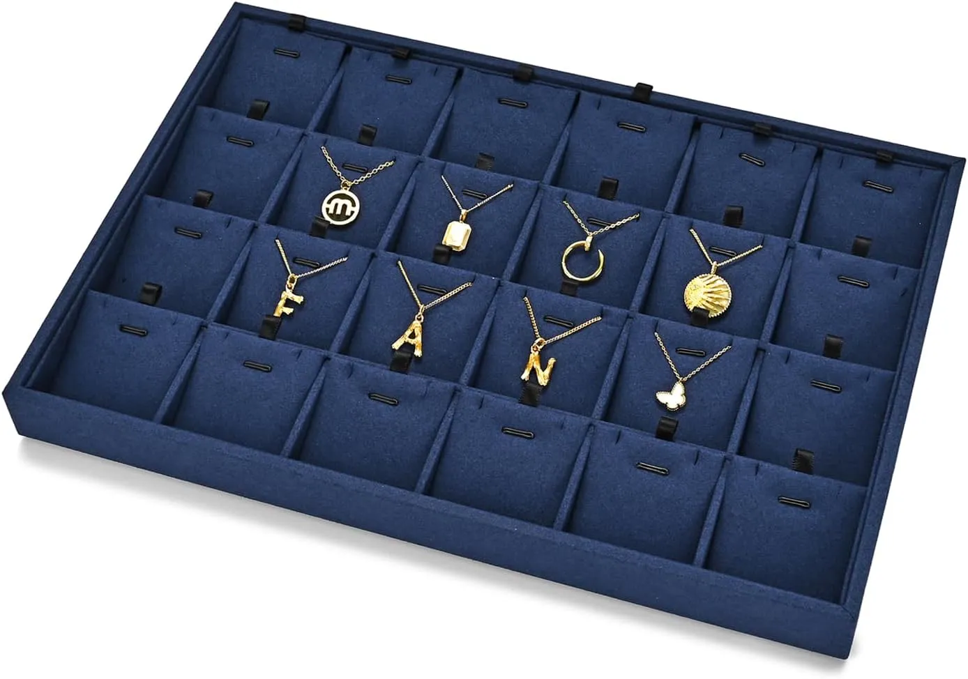 24 Grids Microfibrt Necklace Tray Jewelry Display Tray Necklace Holder Display Trays for Drawers With Removable Jewelery Cards Necklace Pendant Bracelet Storage Tray (Beige)