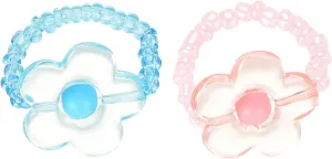 2PCS Flower Beads Rings Set for Women Daisy Cute Jewelry Vintage Statement Rings Stretch Rings (B, One Size)