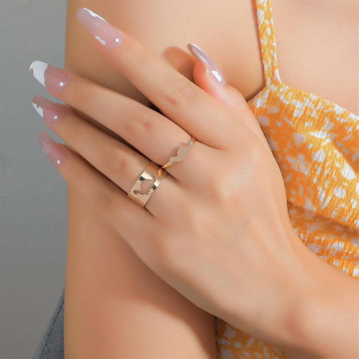 2Pcs Hollow Out Dinosaur Mushroom Band Ring Set Polished for Women Men Couple Matching Open Adjustable Stackable Animal Knuckle Finger Ring Party Promise Wedding Jewelry