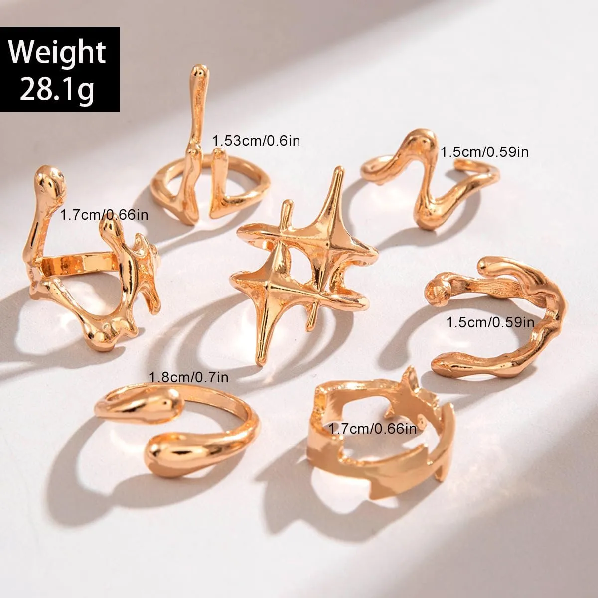 3-12PCS Gold Chunky Rings For Women 14K Gold Plated Stacking Ring Set Open Dome Knuckle Rings Adjustable Chunky Signet Rings Irregular Skeleton Geometric Stacking Ring Set