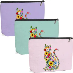 3 Pack Wildlower Funny Cat Gifts for Women Cat Lover Gifts Makeup Bag,Cosmetic Bags for Women,Nurse Teacher Girls Trip Bachelorette Party Toiletry Bag Christmas Friendship Graduation Vacation