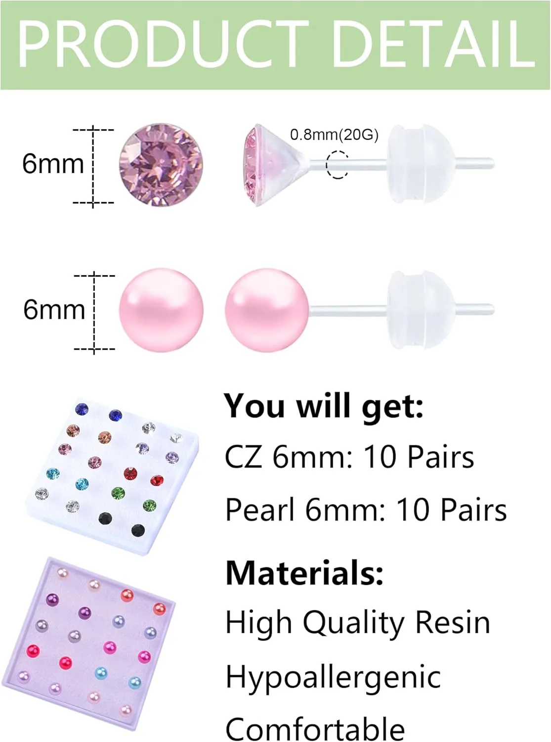 30 Pairs Cubic Zirconia Earrings - Plastic Post & Stud Earrings for Women with Pearls, Suitable for Sensitive Ears