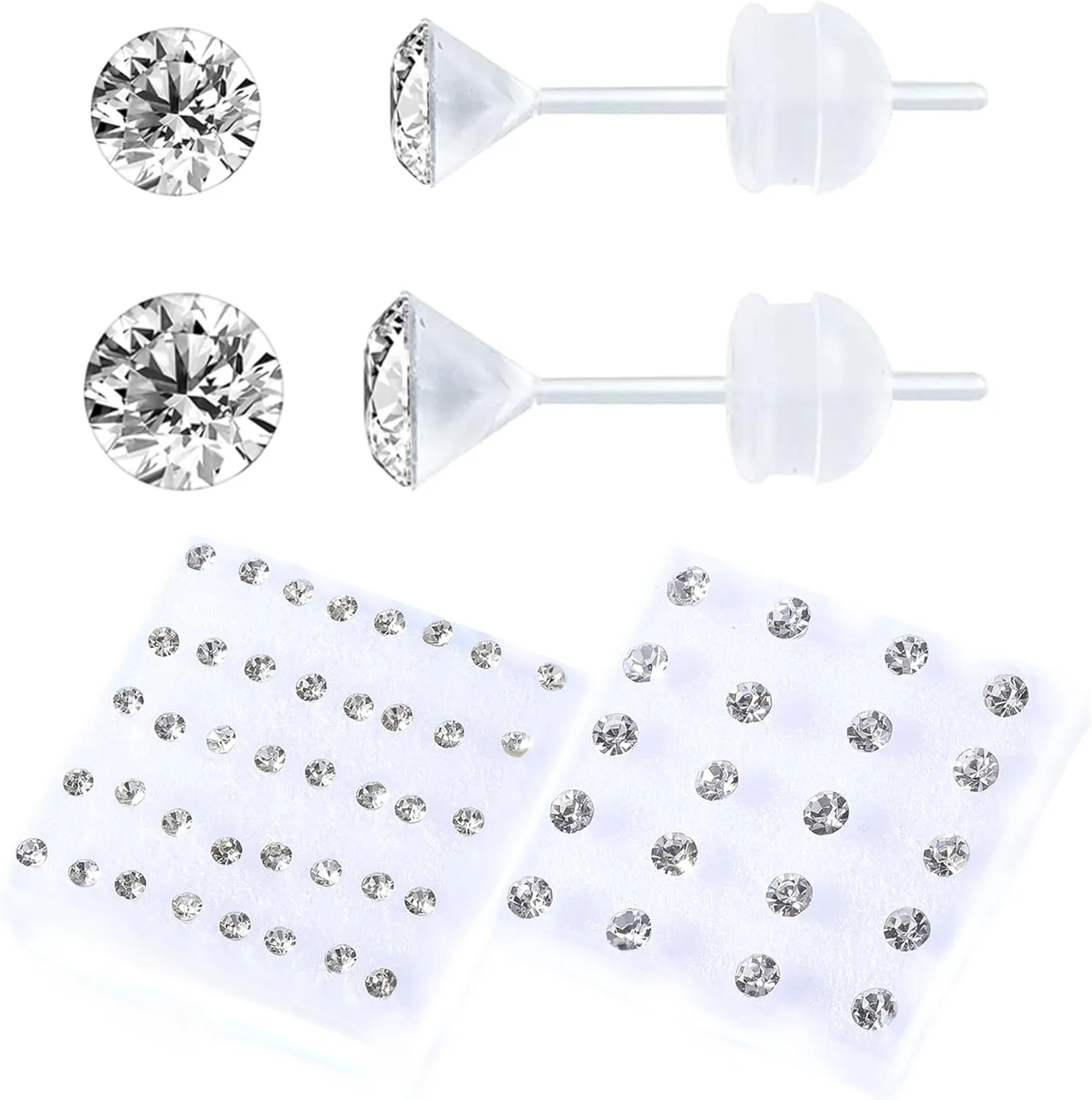 30 Pairs CZ Plastic Post Earrings for Girls - Hypoallergenic Stud Earrings for Sensitive Ears