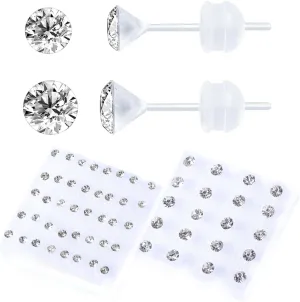30 Pairs CZ Plastic Post Earrings for Girls - Hypoallergenic Stud Earrings for Sensitive Ears