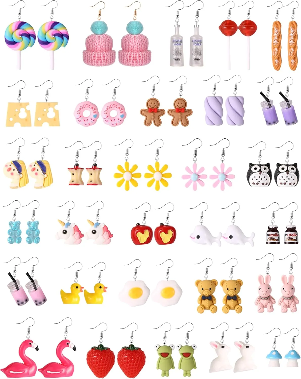 30 Pairs Weird Funny Earrings Set for Teens Girls Cute Fun Dangle Earrings for Women Mushroom Strawberry Daisy Donut Boba Food Animal Earrings Funky Aesthetic Earrings Kidcore Accessories