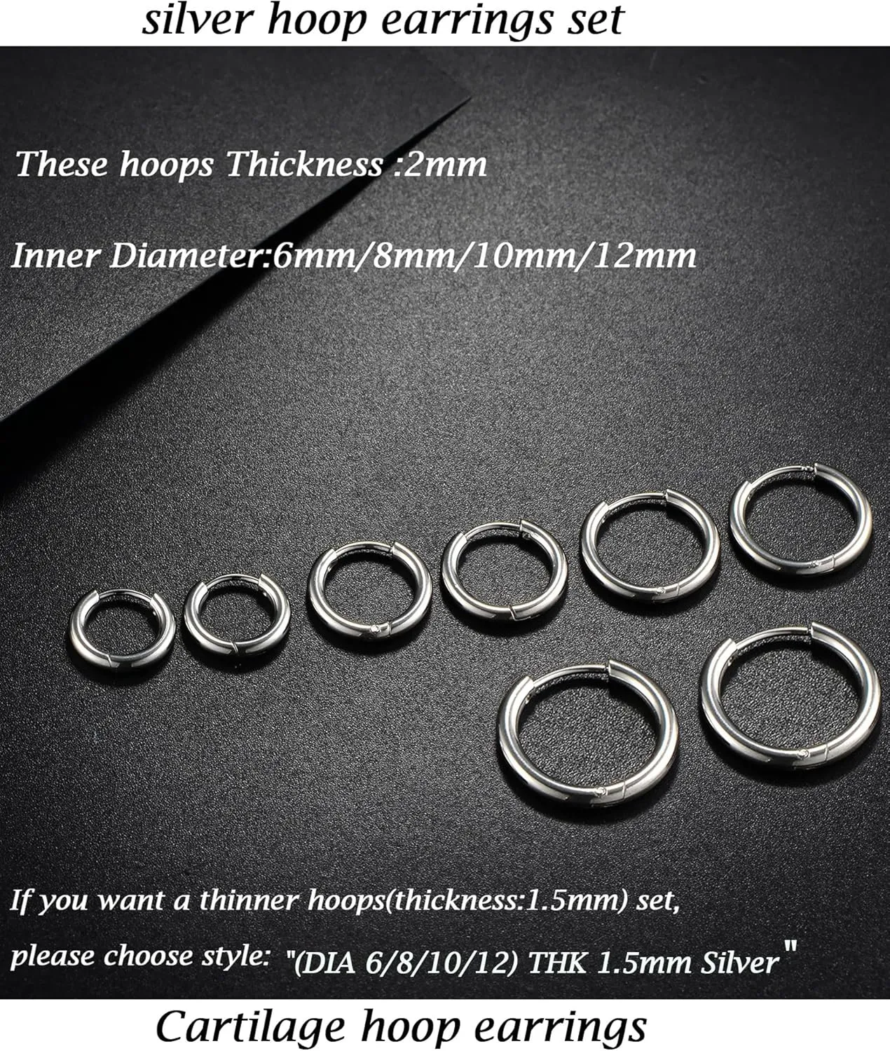 316L Surgical Stainless Steel Huggie Hoop Earrings 6mm 8mm 10mm 11mm 12mm 14mm Hypoallergenic Earrings Hoop Cartilage Helix Lobes Hinged Sleeper Earrings For Men Women